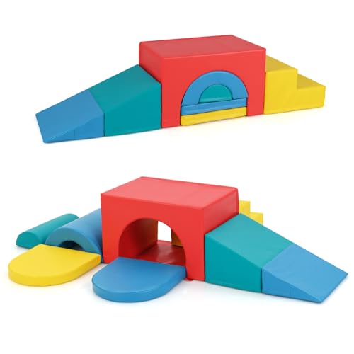 GOPLUS 8-teilige Schaumstoffbausteine, Softbausteine mit abnehmbarem Kunstleder-Bezug, Großbausteine XXL zum Klettern, für Kinderzimmer, Spielzimmer und Kindergarten (Rot) von GOPLUS