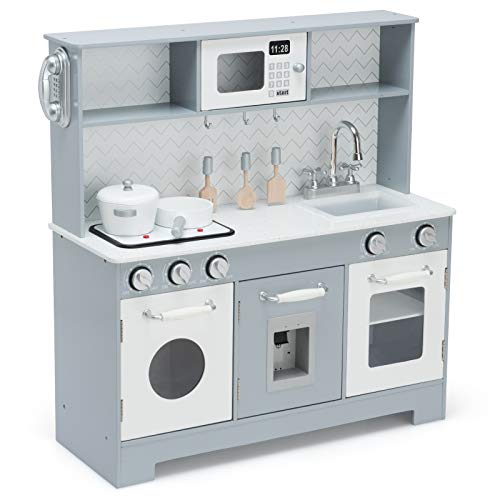 GOPLUS 80cm Kinderküche, Kinderspielküche mit Mikrowelle, Spüle, Wasserhahn, Herd, Schaltknöpfe & Aufbewahrungsregalen, Rollenspiel Set mit Lichtern & Geräuschen für Kinder ab 3, 76 x 28 x 80cm von GOPLUS