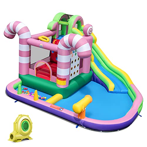 GOPLUS 9 in 1 Hüpfburg, Hüpfschloss mit Rutsche, Sprungmatte, Kletterwand, Ballspielplatz, Basketballkorb, Planschbecken & Tic-Tac-Toe-Spiel, Spielburg für Kinder 3-10 Jahren (Bonbons, Mit Gebläse) GOPLUS 9 in 1 Hüpfburg, Hüpfschloss mit Rutsche, Sprungmatte, Kletterwand, Ballspielplatz, Basketballkorb, Planschbecken & Tic-Tac-Toe-Spiel, Spielburg für Kinder 3-10 Jahren (Bonbons, Mit Gebläse) von GOPLUS