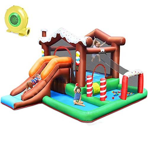 GOPLUS Aufblasbare Hüpfburg für Kinder, Hüpfburg mit Planschbecken, Rutsche, Kletterwand & Basketballkorb, Indoor & Outdoor, mit Netz & komplettem Zubehör, 390 × 335 × 220cm (Haus, Mit Gebläse) GOPLUS Aufblasbare Hüpfburg für Kinder, Hüpfburg mit Planschbecken, Rutsche, Kletterwand & Basketballkorb, Indoor & Outdoor, mit Netz & komplettem Zubehör, 390 × 335 × 220cm (Haus, Mit Gebläse) von GOPLUS