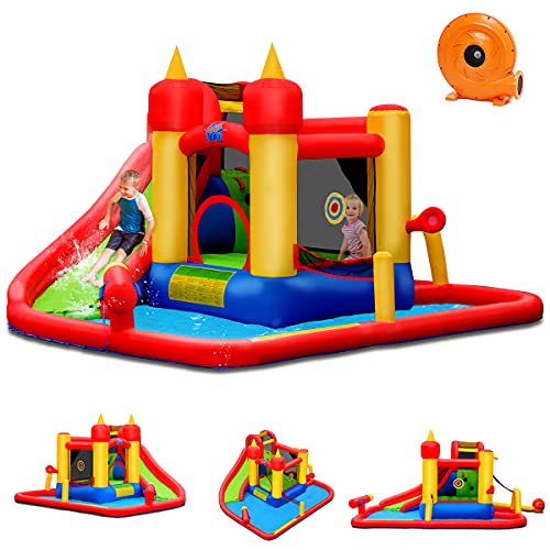 GOPLUS Aufblasbare Hüpfburg mit Rutsche, Planschbecken groß, mit Gebläse, Springburg Outdoor, Wasserpark für Kinder im Alter von 3 bis 10 Jahren, für Garten Park Garage, Bunt (Modell 5, Mit Gebläse) GOPLUS Aufblasbare Hüpfburg mit Rutsche, Planschbecken groß, mit Gebläse, Springburg Outdoor, Wasserpark für Kinder im Alter von 3 bis 10 Jahren, für Garten Park Garage, Bunt (Modell 5, Mit Gebläse) von GOPLUS