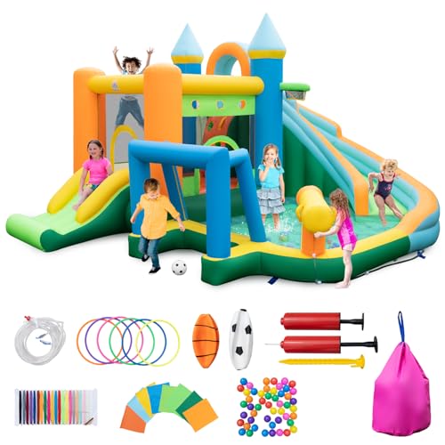 GOPLUS Aufblasbare Hüpfschloss, Kinderhüpfburg mit Trampolin Rutsche Kletterwand Wasserpistole Basketballkorb, Aufblasbare Hüpfburg mit Tragetasche, für Kinder 3-10 Jahren (Fußball, ohne Gebläse) GOPLUS Aufblasbare Hüpfschloss, Kinderhüpfburg mit Trampolin Rutsche Kletterwand Wasserpistole Basketballkorb, Aufblasbare Hüpfburg mit Tragetasche, für Kinder 3-10 Jahren (Fußball, ohne Gebläse) von GOPLUS