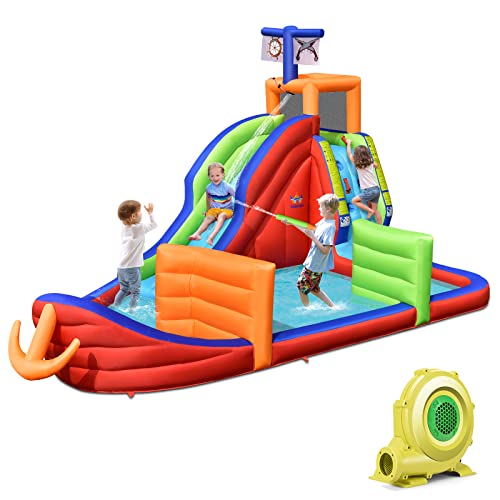 GOPLUS Aufblasbarer Wasserpark, Hüpfburg mit Wasserrutsche, Kletterwand, Planschbecken, 3 Wasserpistolen & Zielspiel, mit Tragetasche für 3-10 Jahre, 460x310x290 cm (Kaper, Mit Gebläse) GOPLUS Aufblasbarer Wasserpark, Hüpfburg mit Wasserrutsche, Kletterwand, Planschbecken, 3 Wasserpistolen & Zielspiel, mit Tragetasche für 3-10 Jahre, 460x310x290 cm (Kaper, Mit Gebläse) von GOPLUS