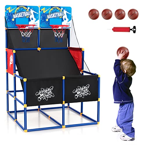 GOPLUS Basketball-Arcade-Spiel für Kinder, Basketball-Schießstand mit 2 Körben, 4 Basketbällen & Ballpumpe, Basketballspiel-Set für Jungen und Mädchen ab 3 Jahren von GOPLUS