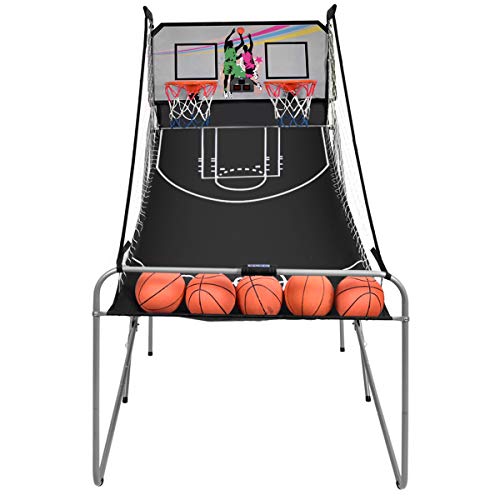 GOPLUS Basketball-Schießmaschine, Basketballständer inkl. 4 Basketbälle und Pumpe, Basketballkorb klappbar, Basketballständer mit Punktezähler, 8 Spieleinstellungen für 1-4 Spieler (Schwarz) von GOPLUS