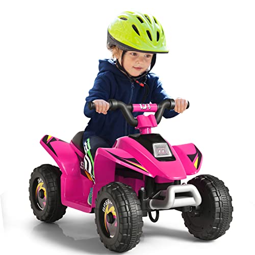GOPLUS 6V Elektro Kindquad ATV mit Vor- und Rückwärtsschalter, Miniquad Kinderauto, Elektrofahrzeug aus PP + Stahl, Elektro Motorrad für Kinder ab 3 Jahre bis zu 30kg tragbar, 73x40x44,5cm (Rosa) von GOPLUS