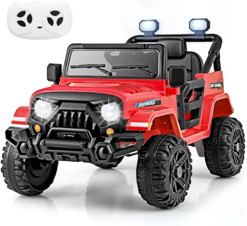 GOPLUS Elektroauto 12V Kinder, Kinderauto mit 2,4G-Fernbedienung, Musik, Hupe, LED-Leuchten, robuste Sicherheitsgurt& Sicherheitsgurt, Elektro Auto für Kinder ab 3 Jahren (Rot) von GOPLUS
