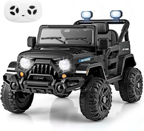 GOPLUS Elektroauto 12V Kinder, Kinderauto mit 2,4G-Fernbedienung, Musik, Hupe, LED-Leuchten, robuste Sicherheitsgurt& Sicherheitsgurt, Elektro Auto für Kinder ab 3 Jahren (Schwarz) von GOPLUS