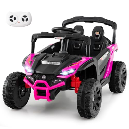 GOPLUS Elektroauto für Kinder, Elektrofahrzeug 12V, UTV-Truck mit Musik, Hupe, Scheinwerfer & Fernbedienung, Kinderfahrzeug mit Lenkrad & Pedal, Kinderauto für Kinder ab 3 Jahren (Rosa) von GOPLUS