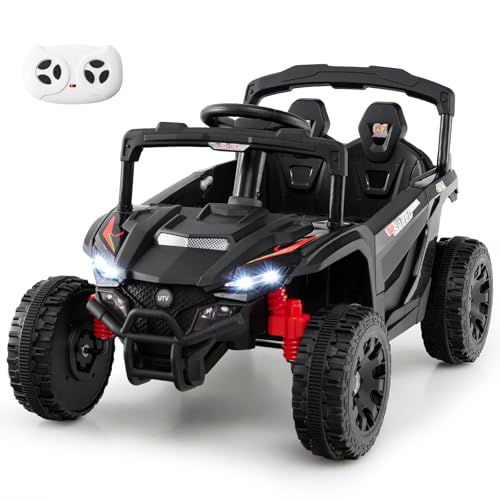 GOPLUS Elektroauto für Kinder, Elektrofahrzeug 12V, UTV-Truck mit Musik, Hupe, Scheinwerfer & Fernbedienung, Kinderfahrzeug mit Lenkrad & Pedal, Kinderauto für Kinder ab 3 Jahren (Schwarz) von GOPLUS