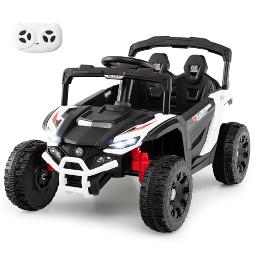 GOPLUS Elektroauto für Kinder, Elektrofahrzeug 12V, UTV-Truck mit Musik, Hupe, Scheinwerfer & Fernbedienung, Kinderfahrzeug mit Lenkrad & Pedal, Kinderauto für Kinder ab 3 Jahren (Weiß) von GOPLUS