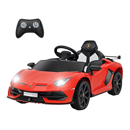 GOPLUS Elektroauto für Kinder, Lamborghini Kinderauto mit LED Scheinwerfer, Hupe, Fernbedienung, Musik, USB & MP3, 3-5 km/h Elektro Auto, Elektroauto für Kinder ab 3 Jahre (Rot) von GOPLUS