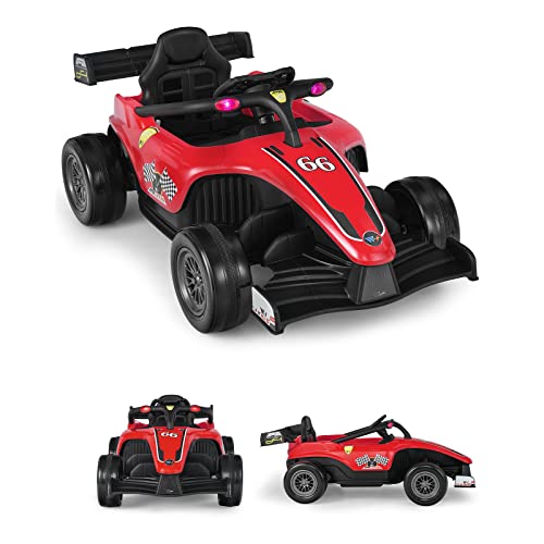 GOPLUS Elektrofahrzeug mit Fernbedienung，Kinder-Pedal-Gokart mit LED, Musik & USB/MP3 Schnittstellen, Kinderfahrzeug mit EIN-Knopf-Start für Kinder von 3-7 Jahre, 2-5 km/h (Rot) von GOPLUS