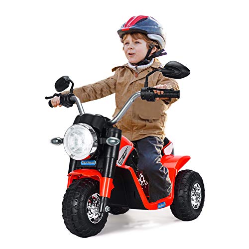 GOPLUS Elektromotorrad Kinderfahrzeuge, Kinderauto mit 3 Rädern mit Akku, Vorwärts- und Rückwärtsfunktion mit Scheinwerfer und Sprecher, 20W Motor Wiederaufladbar, für Junge und Mädchen (Rot) von GOPLUS