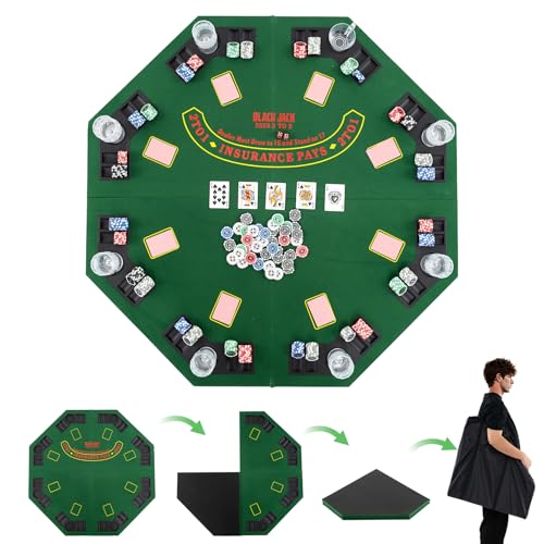 GOPLUS Faltbare Pokermatte, Pokertischauflage für bis zu 8 Spieler, Poker Tischtuch mit Tragetasche & Getränkehalter, achteckiger Poker Tischauflage, für Partys, 120 x 120 cm, Grün GOPLUS Faltbare Pokermatte, Pokertischauflage für bis zu 8 Spieler, Poker Tischtuch mit Tragetasche & Getränkehalter, achteckiger Poker Tischauflage, für Partys, 120 x 120 cm, Grün von GOPLUS