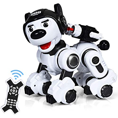 GOPLUS Fernbedienung Roboterhund für Kinder, Intelligenter Polizeihund Roboterspielzeug, Elektrische Haustier Programmierbar Wiederaufladbar Niedlich mit Licht und Musik, Farbwahl (Schwarz) von GOPLUS