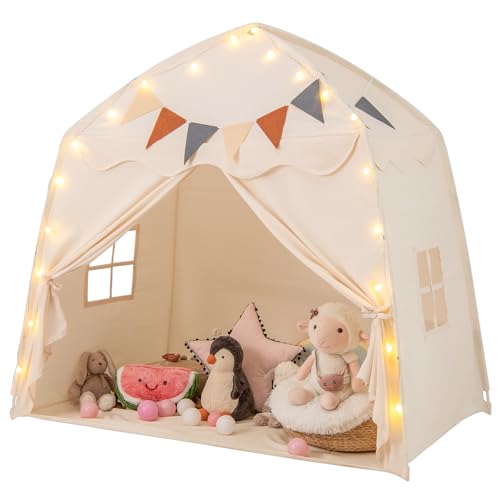 GOPLUS Großes Kinderzelt, Kuppelzelt für drinnen und draußen mit Hellen Lichtern, Flaggen, 2 Türen, 2 Fenstern, Spielhaus Prinzessin für Mädchen und Jungen ab 3 Jahren, 157 x 98 x 148 cm (Beige) GOPLUS Großes Kinderzelt, Kuppelzelt für drinnen und draußen mit Hellen Lichtern, Flaggen, 2 Türen, 2 Fenstern, Spielhaus Prinzessin für Mädchen und Jungen ab 3 Jahren, 157 x 98 x 148 cm (Beige) von GOPLUS