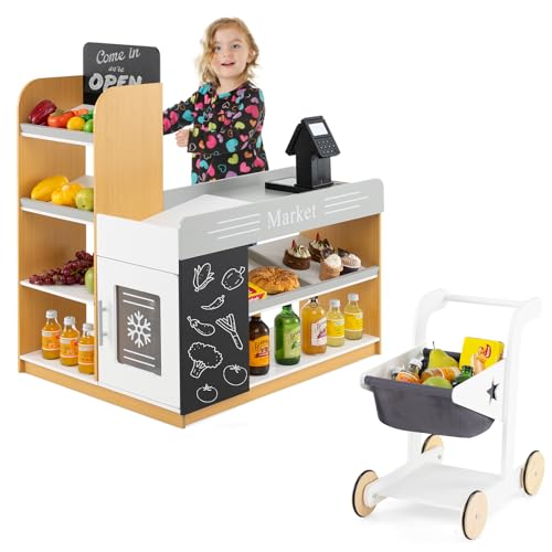 GOPLUS Kaufladen mit Einkaufswagen, Supermarkt Holz, Kaufmannsladen mit Tafel & Registrierkasse, inkl. Scanner & Kartenlesegerät & Kreditkarte & Münzen, Rollenspiele für Kinder ab 3 Jahren (Modell 2) GOPLUS Kaufladen mit Einkaufswagen, Supermarkt Holz, Kaufmannsladen mit Tafel & Registrierkasse, inkl. Scanner & Kartenlesegerät & Kreditkarte & Münzen, Rollenspiele für Kinder ab 3 Jahren (Modell 2) von GOPLUS