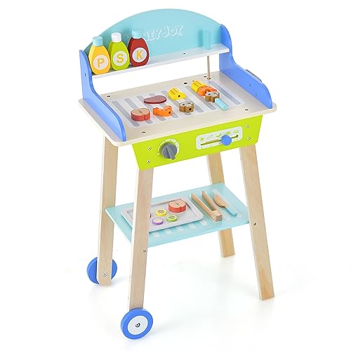 GOPLUS Kinder BBQ Grill Set aus Holz mit 21 TLG. Spielzubehör, Grill Spielzeugset mit Ablage, Griff & 2 Rädern, Küchen-Rollenspielset für Jungen & Mädchen ab 3 Jahren, für drinnen & draußen GOPLUS Kinder BBQ Grill Set aus Holz mit 21 TLG. Spielzubehör, Grill Spielzeugset mit Ablage, Griff & 2 Rädern, Küchen-Rollenspielset für Jungen & Mädchen ab 3 Jahren, für drinnen & draußen von GOPLUS
