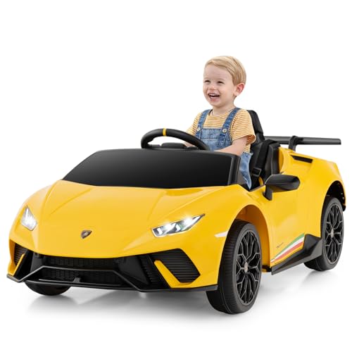 GOPLUS Kinder Elektroauto Lamborghini, 12V Kinderauto mit Fernbedienung & LED-Lichter & Musik, Hupe, USB, 3 Gang Elektrofahrzeuge 3-5 Km/h für Kinder von 3-8 Jahren (Gelb) von GOPLUS