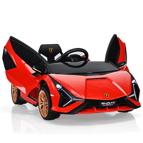 GOPLUS Kinder Elektroauto Lamborghini, Kinderauto mit Fernbedienung, Kinderfahrzeug, Bluetooth USB, mit Hupe & Musik, 3-5 km/h, Vorwärts & Rückwärts Möglich, für Kinder von 3-8 Jahre (Rot) von GOPLUS