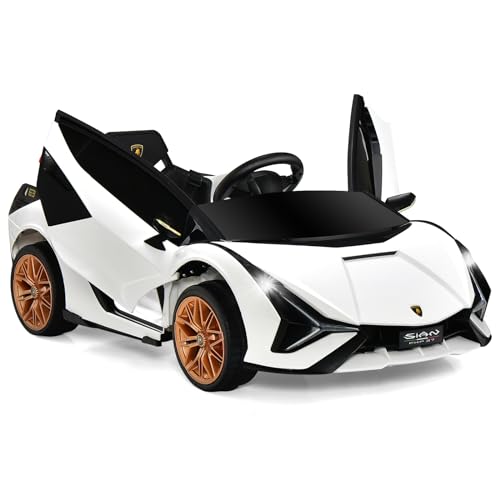 GOPLUS Kinder Elektroauto Lamborghini, Kinderauto mit Fernbedienung, Kinderfahrzeug, Bluetooth USB, mit Hupe & Musik, 3-5 km/h, Vorwärts & Rückwärts Möglich, für Kinder von 3-8 Jahre (Weiß) von GOPLUS