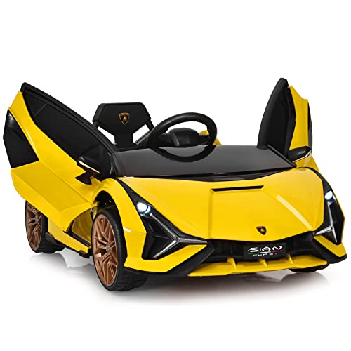 GOPLUS Kinder Elektroauto Lamborghini mit Fernbedienung, Kinderfahrzeug, Bluetooth USB & TF-Karte Schacht, Hupe & Musik, 3-5 km/h, Vorwärts & Rückwärts, für Kinder von 3-8 Jahre (Gelb) von GOPLUS