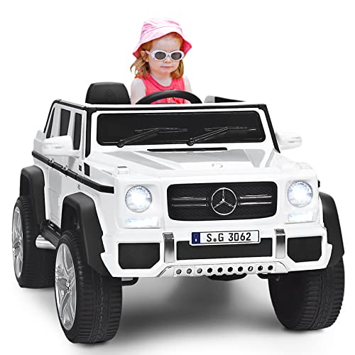 GOPLUS 12V Kinder Elektroauto Mercedes-Benz Maybach mit 2,4 Ghz Fernbedienung, Kinderfahrzeug mit Softstart, 2,5-5,5km/h, USB, MP3, LED-Licht, Sicherheitsgurt, für Kinder 3-8 Jahre (Weiß) von GOPLUS
