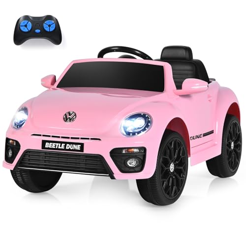 GOPLUS Kinder Elektroauto mit 2,4 G Fernbedienung, 12V Kinderauto mit Musik, Hupe, stoßdämpfenden Rädern & Scheinwerfer, Kinderfahrzeug mit 2 Türen zum Öffnen, bis 5 km/h, für Kinder 3-8 Jahre (Rosa) von GOPLUS