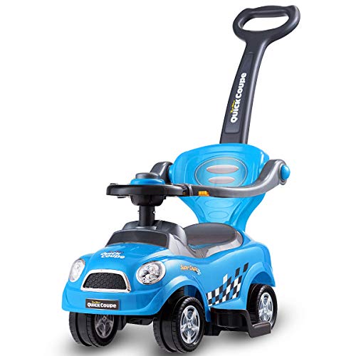 GOPLUS Kinder Rutschauto, Rutschfahrzeug mit Schiebestange, abnehmbaren Sicherheitsbügel & Rückenlehne, Schiebeauto mit Hupe, verstecktem Stauraum & Kippschutz für Kinder von 2-6 Jahren (Blau) von GOPLUS