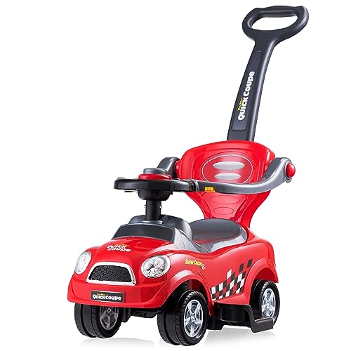 GOPLUS Kinder Rutschauto, Rutschfahrzeug mit Schiebestange, abnehmbaren Sicherheitsbügel & Rückenlehne, Schiebeauto mit Hupe, verstecktem Stauraum & Kippschutz für Kinder von 2-6 Jahren (Rot) von GOPLUS