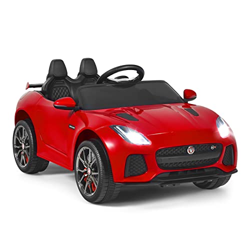 GOPLUS Elektroauto Jaguar, 12V Kinderauto mit 2,4 Ghz Fernbedienung, Softstart, LED Licht, Hupe, Musik, Sicherheitsgurt, 3-5 km/h, Kinderfahrzeug für Kinder ab 3 Jahre bis zu 25 kg (Rot) von GOPLUS