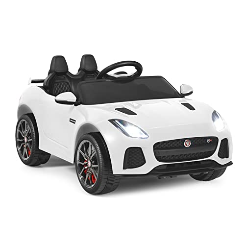 GOPLUS Kinderauto elektrisch Jaguar, 12V Elektroauto mit 2,4 Ghz Fernbedienung, Softstart, LED Licht, Hupe, Musik, Sicherheitsgurt, 3-5 km/h, Kinderfahrzeug für Kinder ab 3 Jahren bis zu 25 kg (Weiß) von GOPLUS