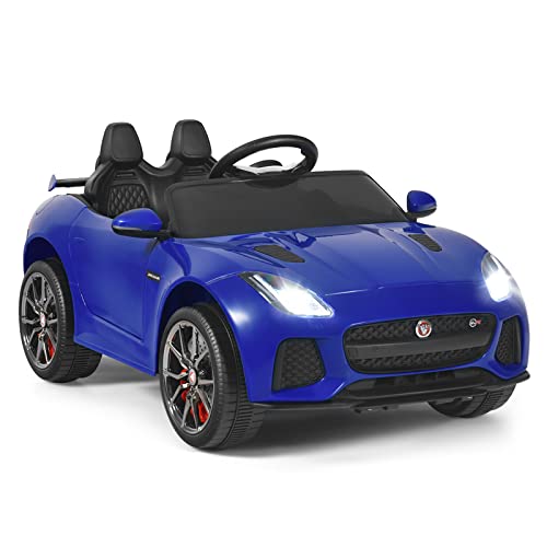 GOPLUS Kinderauto elektrisch Jaguar, 12V Elektroauto mit 2,4 Ghz Fernbedienung, Softstart, LED Licht, Hupe, Musik, Sicherheitsgurt, 3-5 km/h, Kinderfahrzeug für Kinder ab 3 Jahren bis zu 25 kg (Blau) von GOPLUS