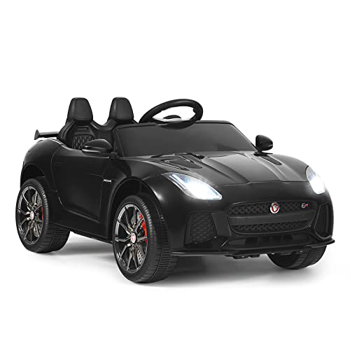 GOPLUS Kinderauto elektrisch Jaguar, 12V Elektroauto mit 2,4 Ghz Fernbedienung, Softstart, LED Licht, Hupe, Sicherheitsgurt, 3-5 km/h, Kinderfahrzeug für Kinder ab 3 Jahren bis zu 25 kg (Schwarz) von GOPLUS