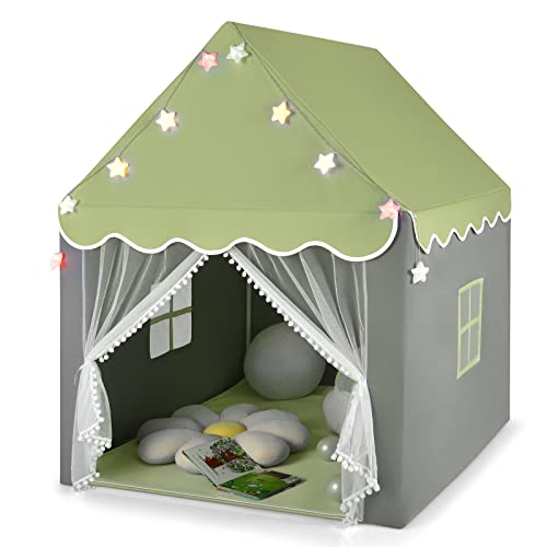 GOPLUS Kinderhauszelt, Spielzelt mit Netzfenster, Großer Raum, Stern-Lichterkette, Baumwollmatte, Gaze-Vorhänge, Spielhaus Klappzelt für Drinnen und Draußen, Geeignet für Kinder ab 3 Jahren (Grün) GOPLUS Kinderhauszelt, Spielzelt mit Netzfenster, Großer Raum, Stern-Lichterkette, Baumwollmatte, Gaze-Vorhänge, Spielhaus Klappzelt für Drinnen und Draußen, Geeignet für Kinder ab 3 Jahren (Grün) von GOPLUS