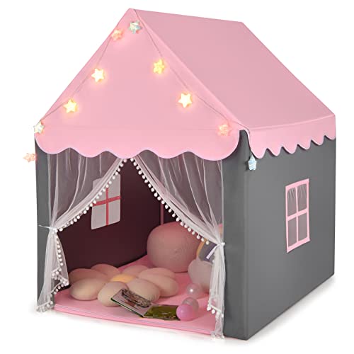 GOPLUS Kinderhauszelt, Spielzelt mit Netzfenster, Großer Raum, Stern-Lichterkette, Baumwollmatte, Gaze-Vorhänge, Spielhaus Klappzelt für Drinnen und Draußen, Geeignet für Kinder ab 3 Jahren (Rosa) GOPLUS Kinderhauszelt, Spielzelt mit Netzfenster, Großer Raum, Stern-Lichterkette, Baumwollmatte, Gaze-Vorhänge, Spielhaus Klappzelt für Drinnen und Draußen, Geeignet für Kinder ab 3 Jahren (Rosa) von GOPLUS