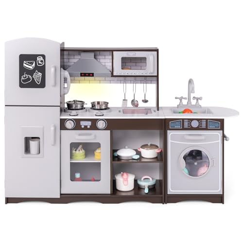 GOPLUS Kinderküche Holz, Spielküche mit Licht & Geräuschen, 7 Zubehör, Spielzeugküche mit Herd, Spüle, Eiswürfelmaschine, Telefon, Mikrowelle, Waschmaschine & Dunstabzugshaube, für Kinder ab 3 Jahren GOPLUS Kinderküche Holz, Spielküche mit Licht & Geräuschen, 7 Zubehör, Spielzeugküche mit Herd, Spüle, Eiswürfelmaschine, Telefon, Mikrowelle, Waschmaschine & Dunstabzugshaube, für Kinder ab 3 Jahren von GOPLUS