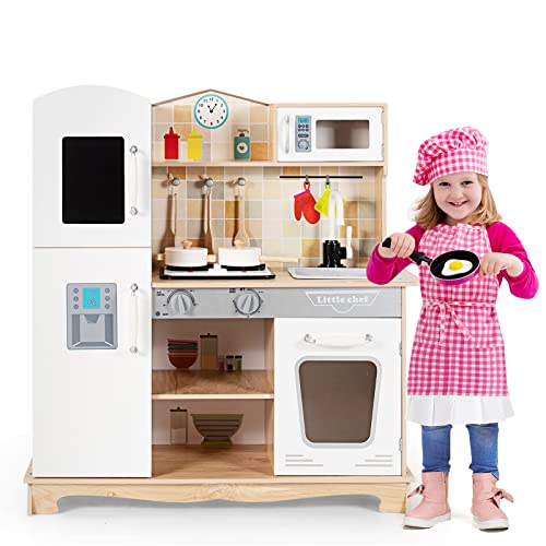 GOPLUS Kinderküche aus Holz, Küche für Kinder, Spielküche mit Holz Zubehör&Spüle&Backofen&Kochfeld&Kühlschrank, Holzküche mit Sundeffekte & Licht, Kinderrollenspiele, Kinder Spielzeugküche GOPLUS Kinderküche aus Holz, Küche für Kinder, Spielküche mit Holz Zubehör&Spüle&Backofen&Kochfeld&Kühlschrank, Holzküche mit Sundeffekte & Licht, Kinderrollenspiele, Kinder Spielzeugküche von GOPLUS