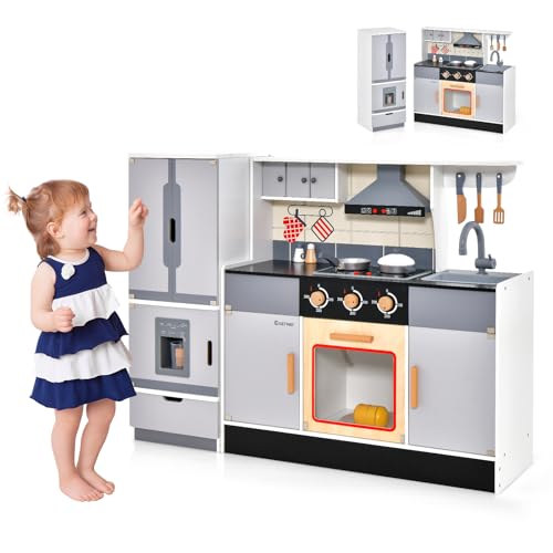 GOPLUS Kinderküche mit Kühlschrank, Spielküche mit Backofen, Wasserbecken, Eismaschine & 2 Kochfelder, Stabiler Holzküche mit Mehreren Ablageflächen, für Kinder ab 3 Jahren alt, Weiß GOPLUS Kinderküche mit Kühlschrank, Spielküche mit Backofen, Wasserbecken, Eismaschine & 2 Kochfelder, Stabiler Holzküche mit Mehreren Ablageflächen, für Kinder ab 3 Jahren alt, Weiß von GOPLUS
