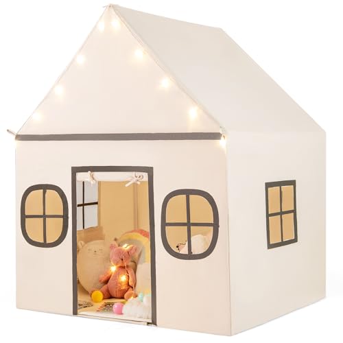 GOPLUS Kinderspielzelt, 2 in 1 Kinderzelt Indoor mit weicher Matte und Sternlichtern, Kinder Spielhaus mit Fenstern, Tür & 2 praktischen Taschen, Prinzessin Spielzelt für Kinder ab 3 Jahren (Khaki) GOPLUS Kinderspielzelt, 2 in 1 Kinderzelt Indoor mit weicher Matte und Sternlichtern, Kinder Spielhaus mit Fenstern, Tür & 2 praktischen Taschen, Prinzessin Spielzelt für Kinder ab 3 Jahren (Khaki) von GOPLUS