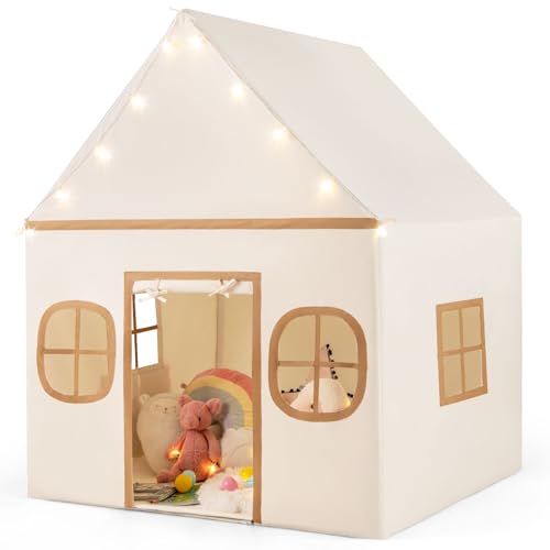 GOPLUS Kinderspielzelt, 2 in 1 Kinderzelt Indoor mit weicher Matte und Sternlichtern, Kinder Spielhaus mit Fenstern, Tür & 2 praktischen Taschen, Prinzessin Spielzelt für Kinder ab 3 Jahren (Beige) GOPLUS Kinderspielzelt, 2 in 1 Kinderzelt Indoor mit weicher Matte und Sternlichtern, Kinder Spielhaus mit Fenstern, Tür & 2 praktischen Taschen, Prinzessin Spielzelt für Kinder ab 3 Jahren (Beige) von GOPLUS