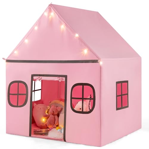 GOPLUS Kinderspielzelt, 2 in 1 Kinderzelt Indoor mit weicher Matte und Sternlichtern, Kinder Spielhaus mit Fenstern, Tür & 2 praktischen Taschen, Prinzessin Spielzelt für Kinder ab 3 Jahren (Rosa) GOPLUS Kinderspielzelt, 2 in 1 Kinderzelt Indoor mit weicher Matte und Sternlichtern, Kinder Spielhaus mit Fenstern, Tür & 2 praktischen Taschen, Prinzessin Spielzelt für Kinder ab 3 Jahren (Rosa) von GOPLUS