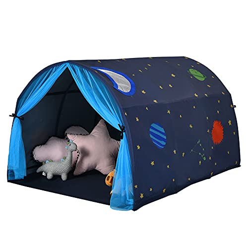 GOPLUS Kinderzelt für Jungs & Mädchen, Spielzelt mit Sternenhimmel für Kinder, Weltraum, Spielhaus für Hochbett und Etagenbetten, faltbares Tunnelzelt für Indoor & Outdoor (Blau) von GOPLUS