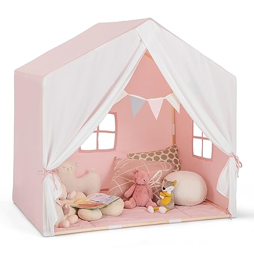 GOPLUS Kinderzelt mit Holzrahmen, Multifunktionaler Kinderspielhaus mit Fahnenbanner, großem Vorhang & 2 Fenster, Spielzelt für Jungen und Mädchen ab 3 Jahren, für Innen- & Außenbereich (Rosa) GOPLUS Kinderzelt mit Holzrahmen, Multifunktionaler Kinderspielhaus mit Fahnenbanner, großem Vorhang & 2 Fenster, Spielzelt für Jungen und Mädchen ab 3 Jahren, für Innen- & Außenbereich (Rosa) von GOPLUS