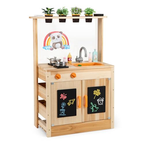 GOPLUS Matschküche Kinder, Spielküche Outdoor mit Pflanzentöpfen, Herdplatten, Abnehmbares Spülbecken, Kreidetafeln & Zubehör, Kinderküche Spielset für Garten und Hof, für Kinder ab 3 Jahren GOPLUS Matschküche Kinder, Spielküche Outdoor mit Pflanzentöpfen, Herdplatten, Abnehmbares Spülbecken, Kreidetafeln & Zubehör, Kinderküche Spielset für Garten und Hof, für Kinder ab 3 Jahren von GOPLUS