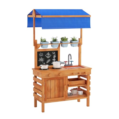 GOPLUS Matschküche Kinder Outdoor, Spielküche aus Tannenholz mit verstellbarem Baldachin, Spüle, 4 Töpfen, Stauraum & beschreibbarer Tafel, Kinderküche Gartenküche für Kinder ab 3 Jahren GOPLUS Matschküche Kinder Outdoor, Spielküche aus Tannenholz mit verstellbarem Baldachin, Spüle, 4 Töpfen, Stauraum & beschreibbarer Tafel, Kinderküche Gartenküche für Kinder ab 3 Jahren von GOPLUS
