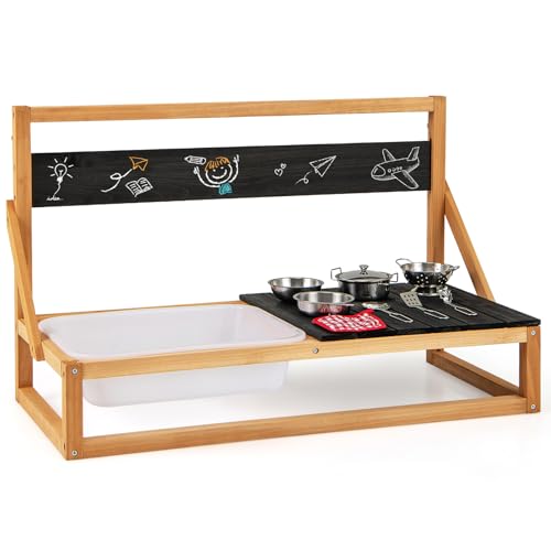 GOPLUS Matschküche Kinder Outdoor, Spielküche klein mit Spülbecken, Kreidetafel, Wischmopp & 7 Küchenzubehör, Küchenwand/Tisch mit Haken, Kinderspielküche für Kinder ab 3 Jahren GOPLUS Matschküche Kinder Outdoor, Spielküche klein mit Spülbecken, Kreidetafel, Wischmopp & 7 Küchenzubehör, Küchenwand/Tisch mit Haken, Kinderspielküche für Kinder ab 3 Jahren von GOPLUS