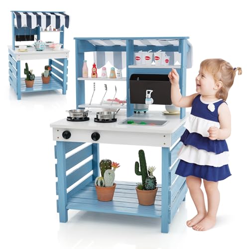 GOPLUS Matschküche Kinder Outdoor, doppelseitige Spielküche mit Überdachung, abnehmbarem Kasten mit Wasserhahn, 6 Küchenzubehör & Soundeffekten, Kinderküche für Kinder ab 3 Jahren GOPLUS Matschküche Kinder Outdoor, doppelseitige Spielküche mit Überdachung, abnehmbarem Kasten mit Wasserhahn, 6 Küchenzubehör & Soundeffekten, Kinderküche für Kinder ab 3 Jahren von GOPLUS