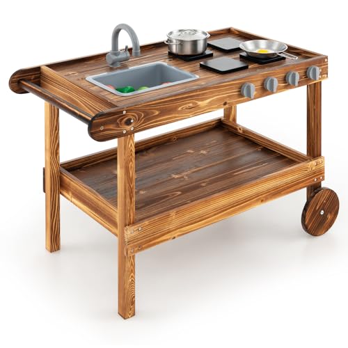 GOPLUS Matschküche für Kinder, Spielküche Outdoor mit Abnehmbarer Spüle, 4 Herden & Lagerregal, Kinderküche aus Holz mit Griff und Rädern für Kinder ab 3 Jahren, Natur, 79 x 42 x 70 cm GOPLUS Matschküche für Kinder, Spielküche Outdoor mit Abnehmbarer Spüle, 4 Herden & Lagerregal, Kinderküche aus Holz mit Griff und Rädern für Kinder ab 3 Jahren, Natur, 79 x 42 x 70 cm von GOPLUS